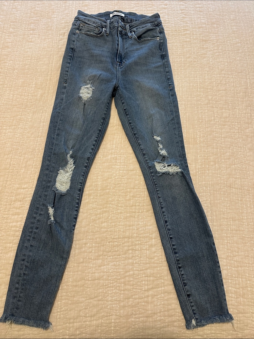 Good American Dark Blue Distressed Skinny Jeans